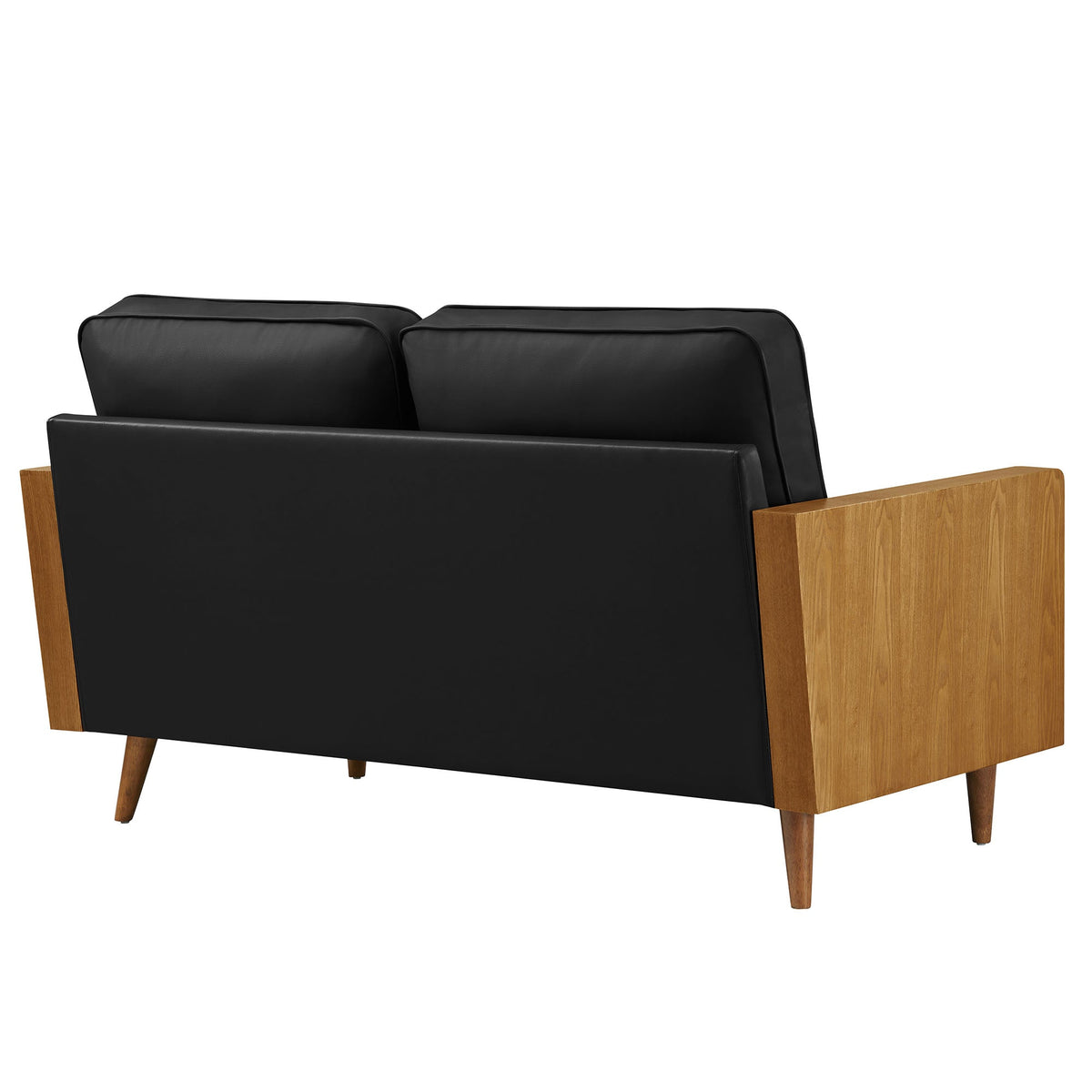 Kellan vegan leather loveseat by HouseOfZazla; black vegan leather with wood frame on Tampa Home & Garden Store