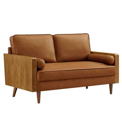 Kellan vegan leather loveseat by Modway in tan brown with wood frame and tapered legs on Tampa Home & Garden Store