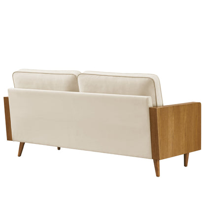 Kellan Performance Velvet Sofa by Modway cream velvet with solid wood legs and frame on Tampa Home & Garden Store
