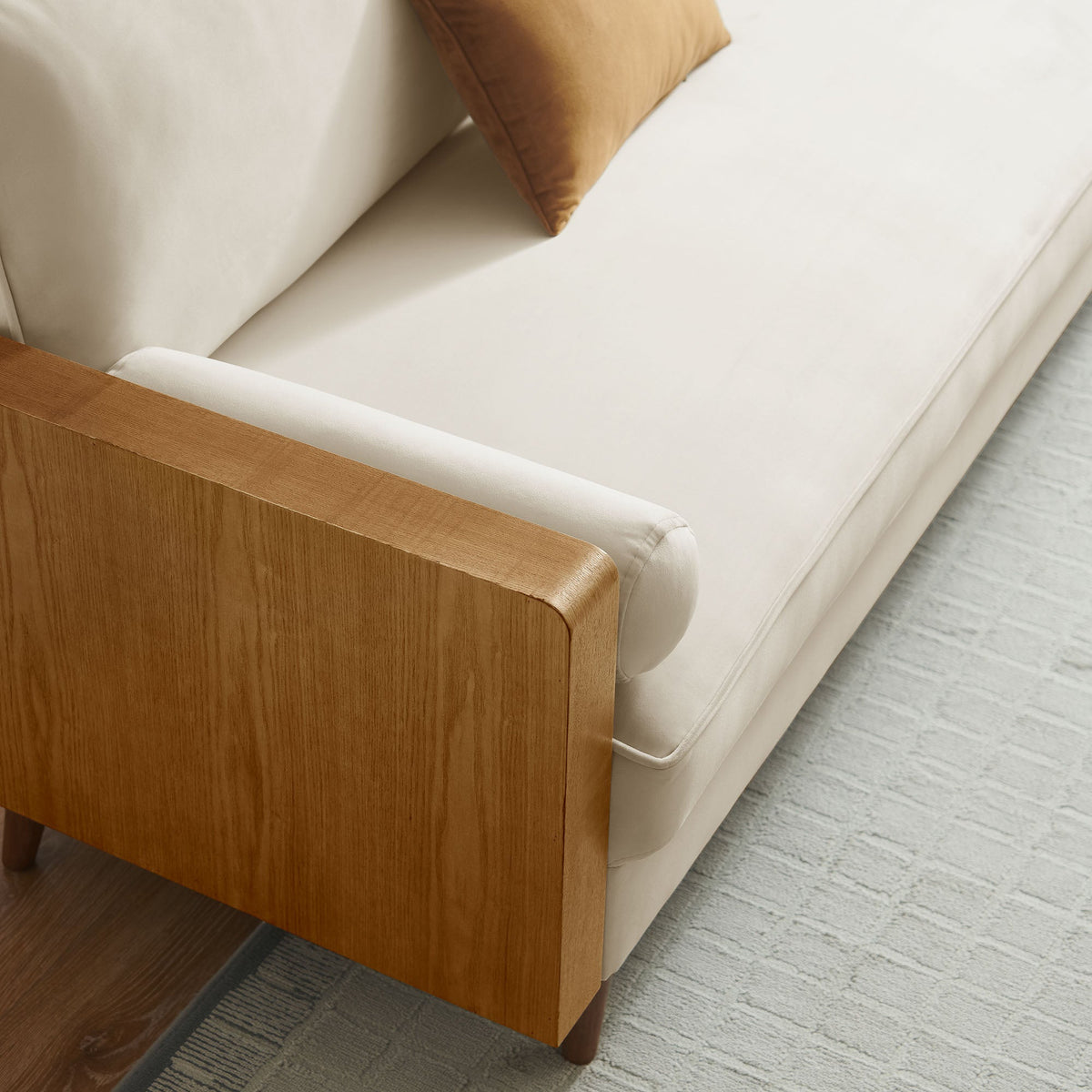 Kellan Performance Velvet Sofa beige velvet wood frame by HouseOfZazla on Tampa Home & Garden Store
