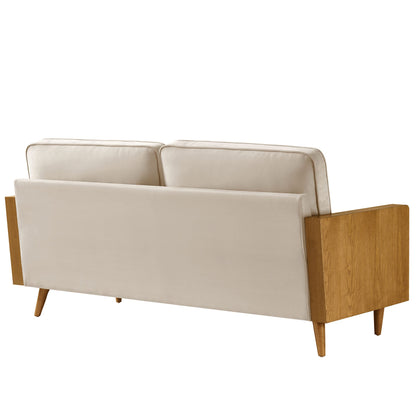 Kellan Performance Velvet Sofa cream velvet with wooden legs and frame, 2-seat sofa on Tampa Home & Garden Store
