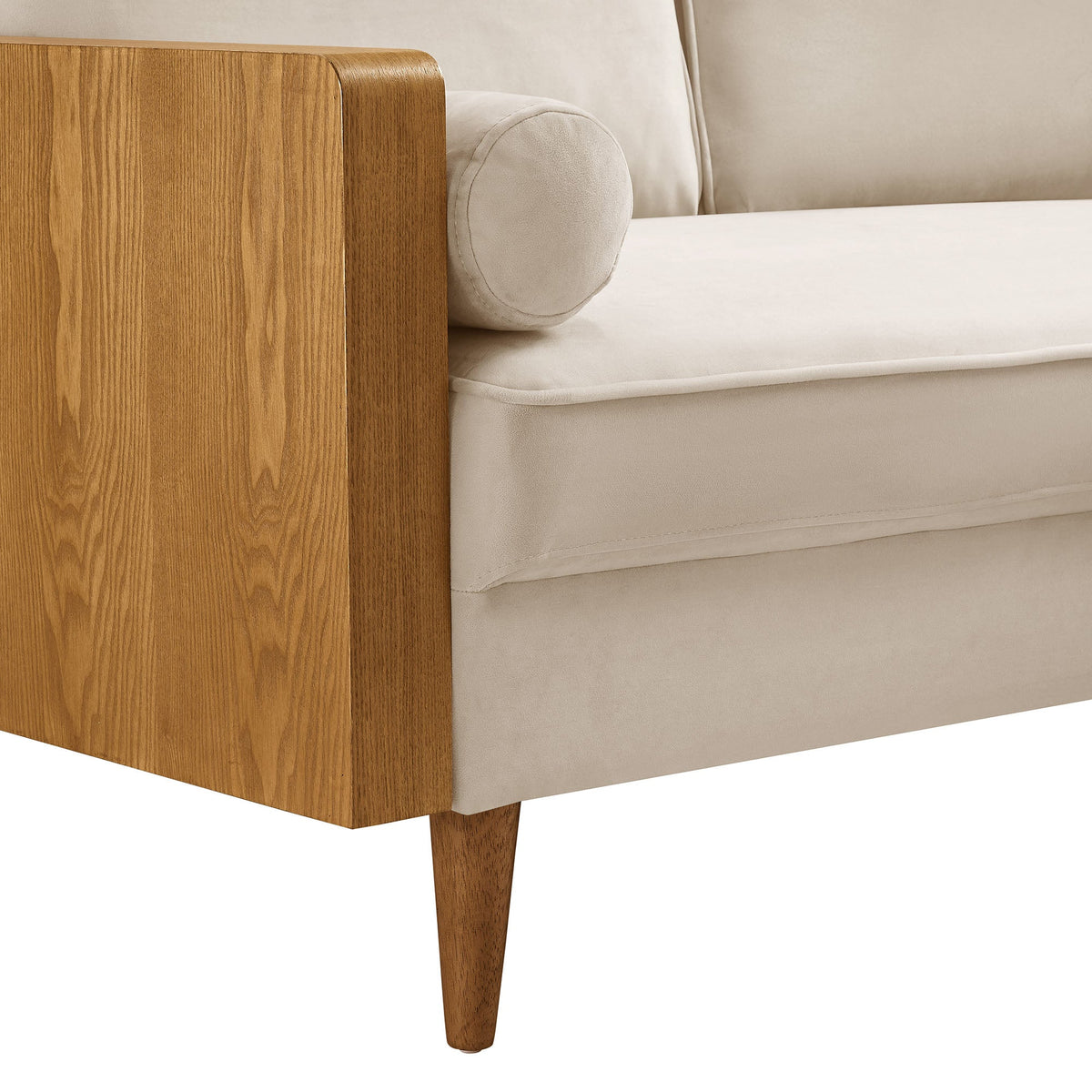 Kellan Performance Velvet Sofa by Modway beige velvet with wooden arm and tapered leg on Tampa Home & Garden Store