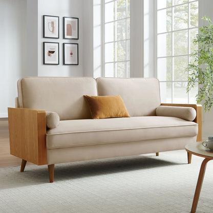 Kellan Performance Velvet Sofa by Modway in beige velvet with wood frame and arms on Tampa Home & Garden Store