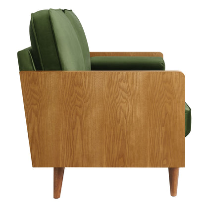 Kellan Performance Velvet Sofa by Modway, green velvet cushions with light oak wood frame on Tampa Home & Garden Store