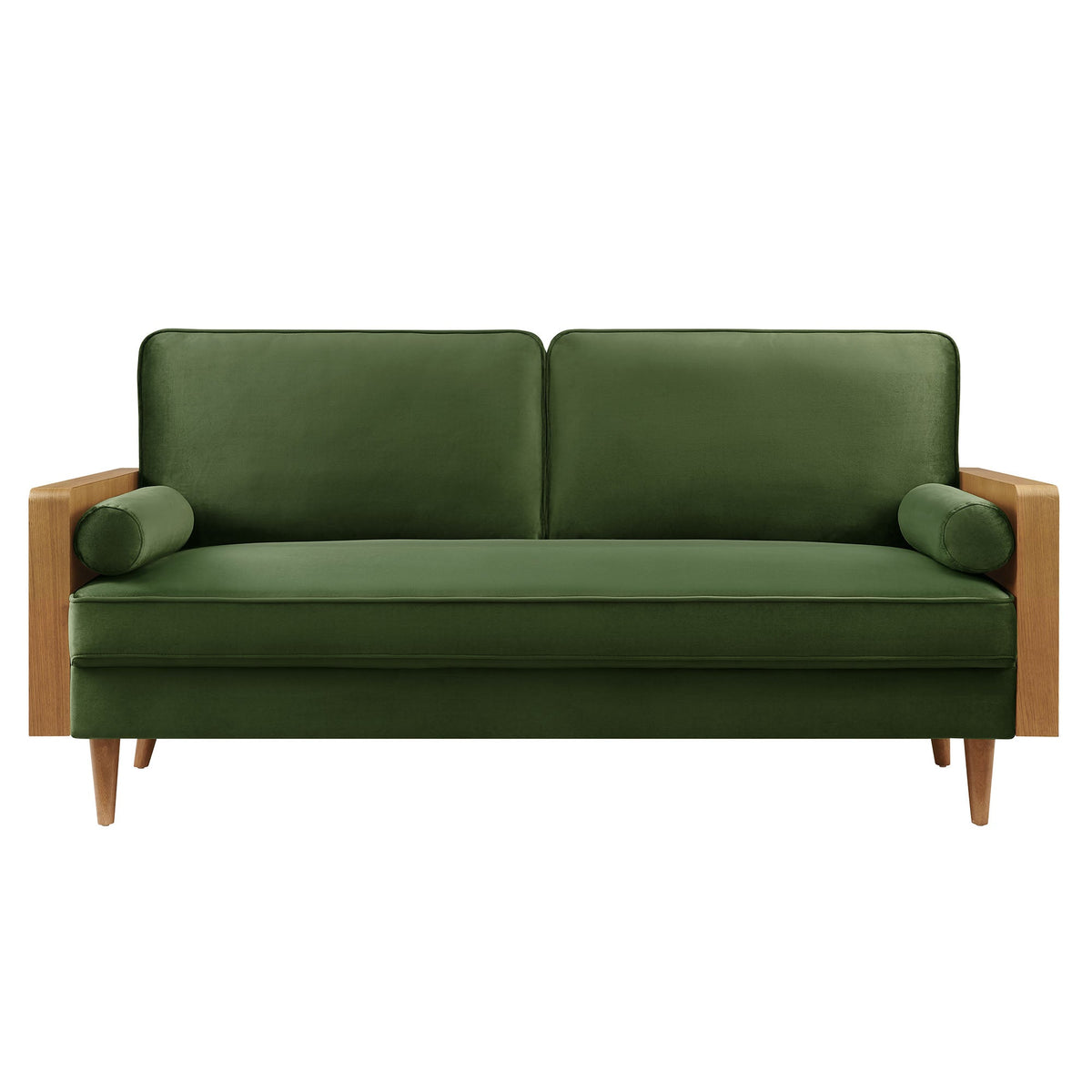 Kellan Performance Velvet Sofa green velvet upholstery with wooden frame and tapered legs on Tampa Home & Garden Store