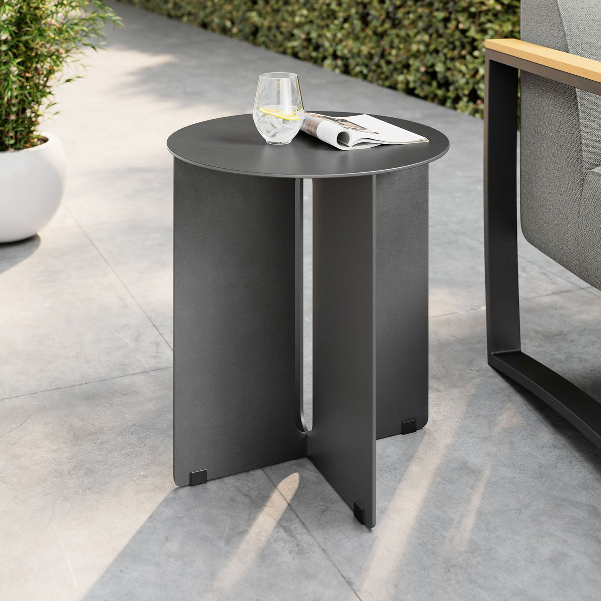 Modway Tecton outdoor aluminum side table dark gray patio furniture on Tampa Home & Garden Store