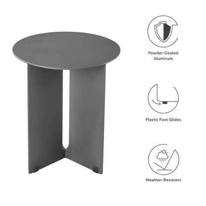 Tecton Outdoor Patio Aluminum Side Table by Modway, gray powder-coated top with sturdy legs on Tampa Home & Garden Store