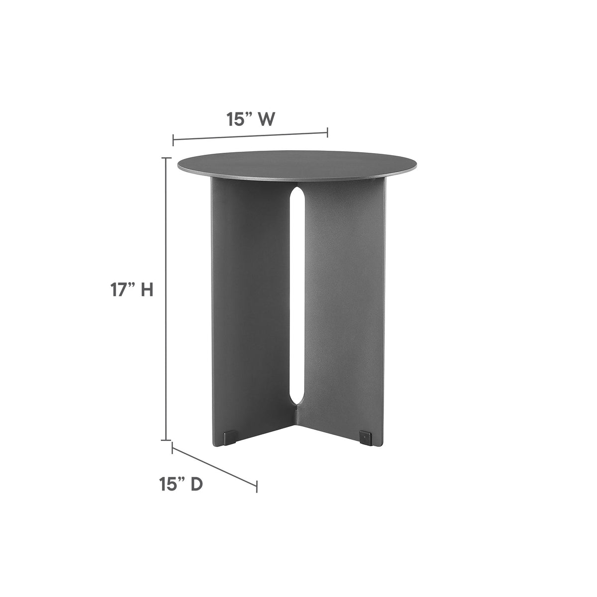 Modway Tecton patio aluminum side table, round graphite top with matte base, 15W x 15D x 17H on Tampa Home & Garden Store