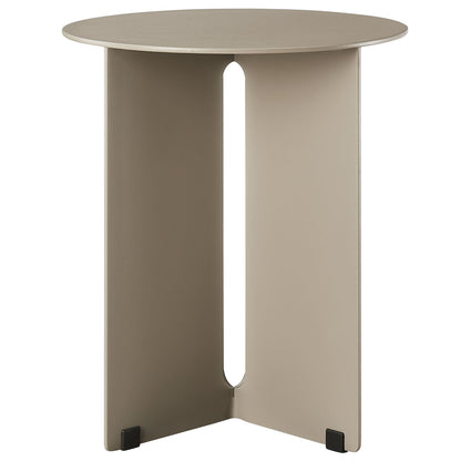 Tecton Outdoor Patio Aluminum Side Table by Modway, round beige top with arched two-panel base on Tampa Home & Garden Store