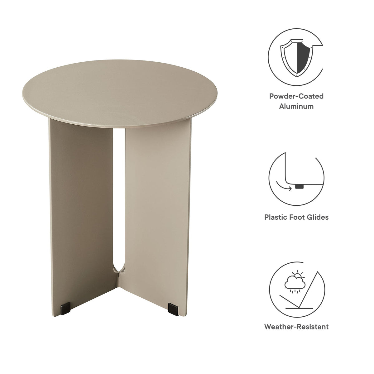 Tecton outdoor patio aluminum side table round beige powder-coated top with sturdy legs Modway on Tampa Home & Garden Store