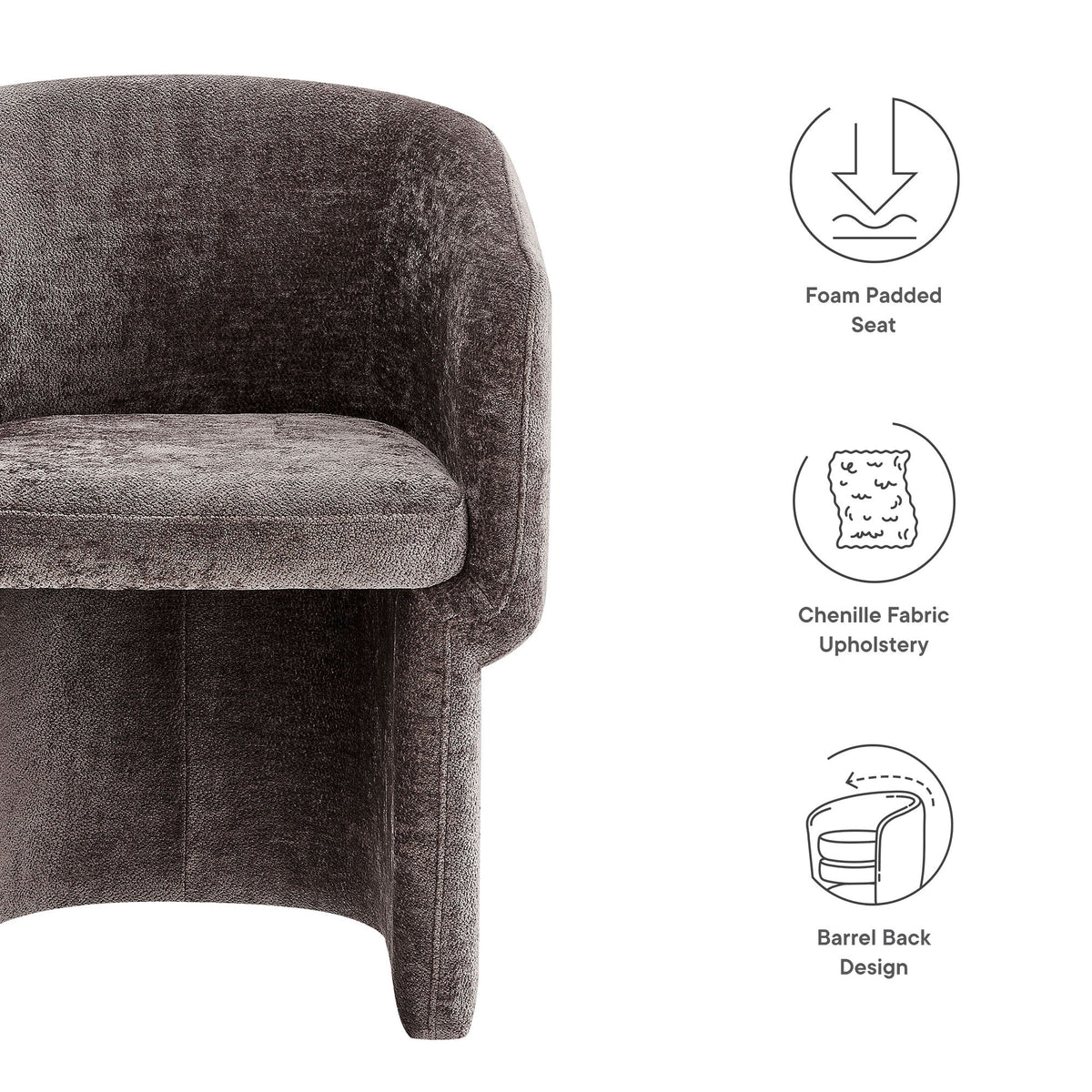 Verity Barrel Back Chenille Dining Armchair by Modway, brown textured upholstery on Tampa Home & Garden Store