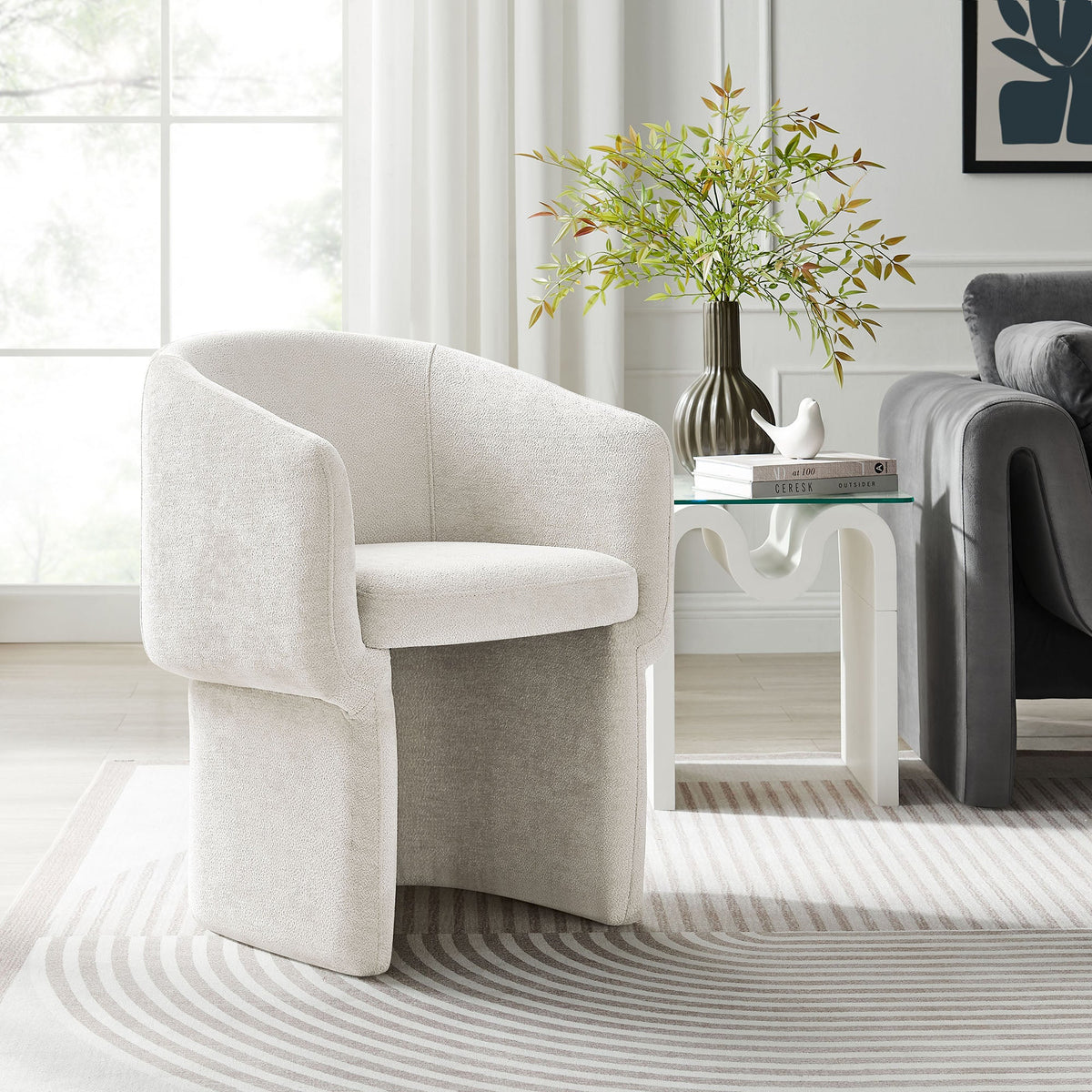 Verity Barrel Back Chenille Dining Armchair by Modway in cream chenille upholstery on Tampa Home & Garden Store
