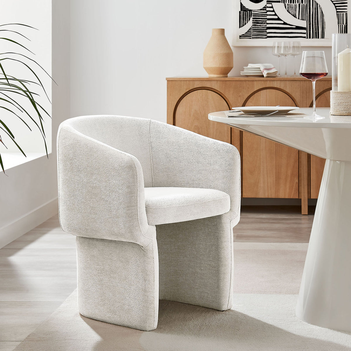 Verity Barrel Back Chenille Dining Armchair, cream textured upholstery by Modway on Tampa Home & Garden Store