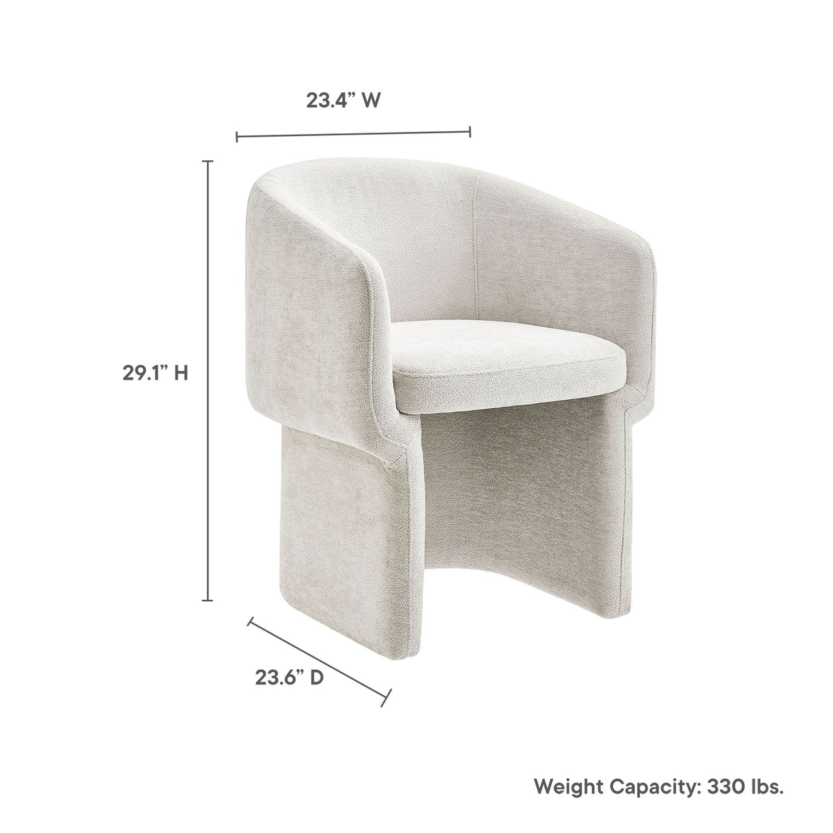Verity barrel-back chenille dining armchair by Modway; cream upholstery, compact footprint on Tampa Home & Garden Store