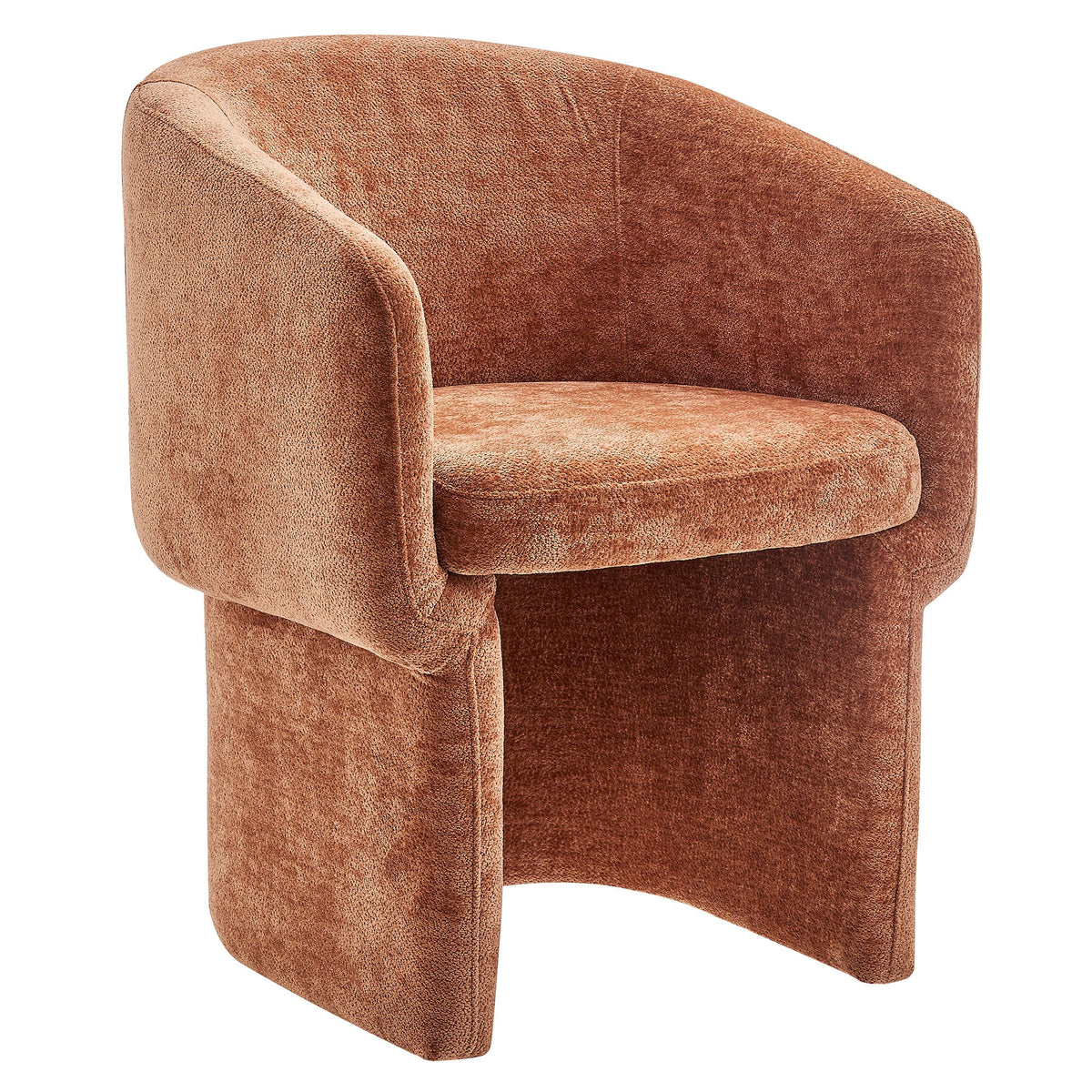 Verity Barrel Back Chenille Dining Armchair in warm rust upholstery with rounded arms on Tampa Home & Garden Store