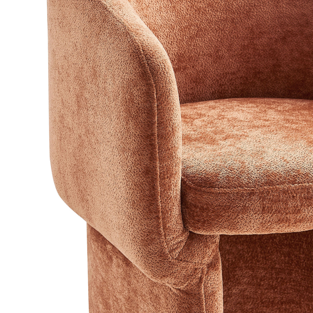 Verity barrel-back chenille dining armchair with warm orange upholstery on Tampa Home & Garden Store
