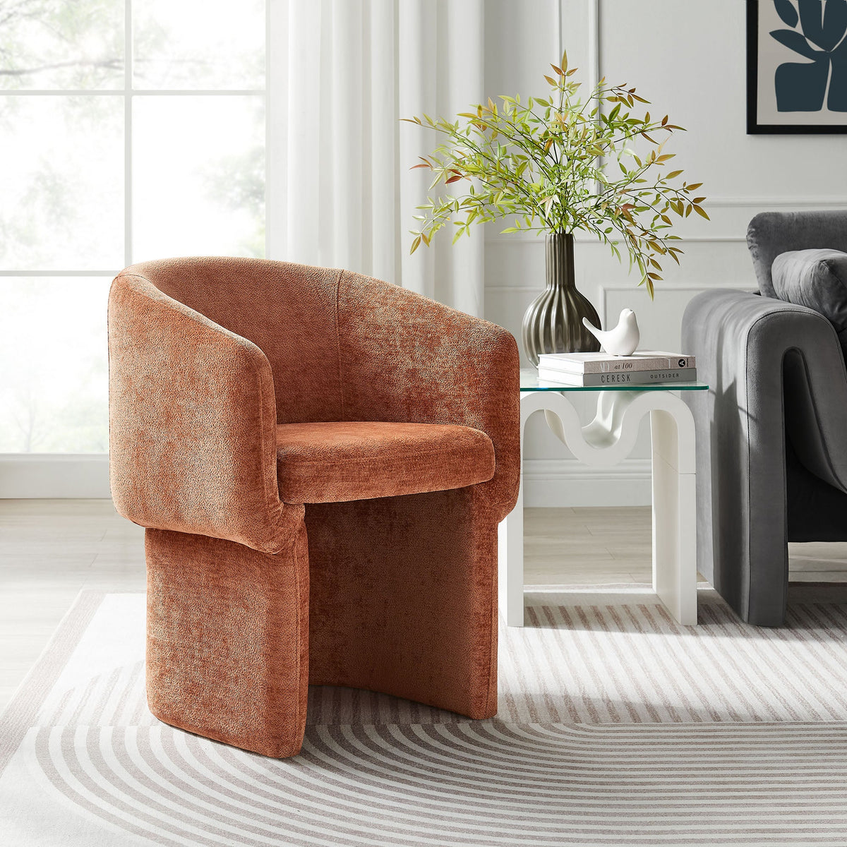 Verity barrel-back chenille dining armchairs in orange and gray by Modway on Tampa Home & Garden Store