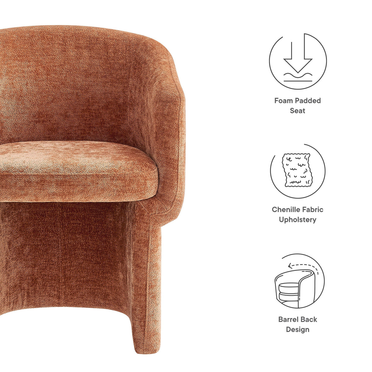 Verity Barrel Back Chenille Dining Armchair, orange foam-padded seat by Modway on Tampa Home & Garden Store
