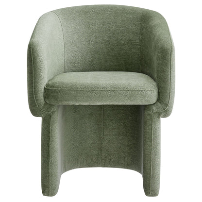 Verity Barrel Back Chenille Dining Armchair with rounded back and olive-green upholstery on Tampa Home & Garden Store
