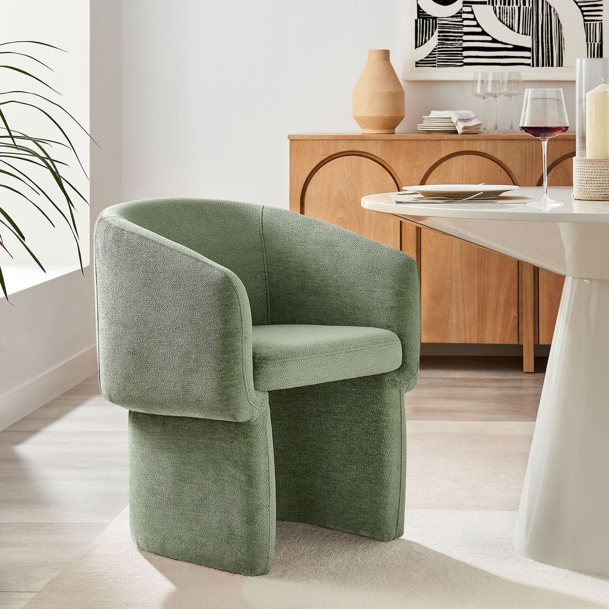 Verity Barrel Back Chenille Dining Armchair by Modway in sage green upholstery on Tampa Home & Garden Store