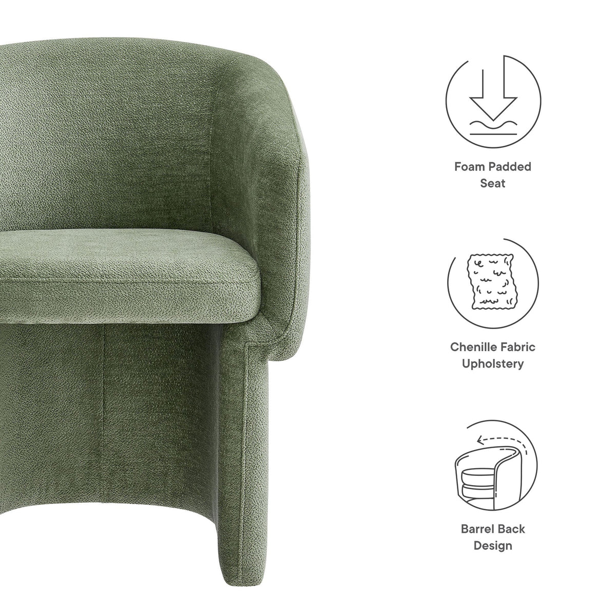 Verity Barrel Back Chenille Dining Armchair olive green foam padded seat by HouseOfZazla on Tampa Home & Garden Store