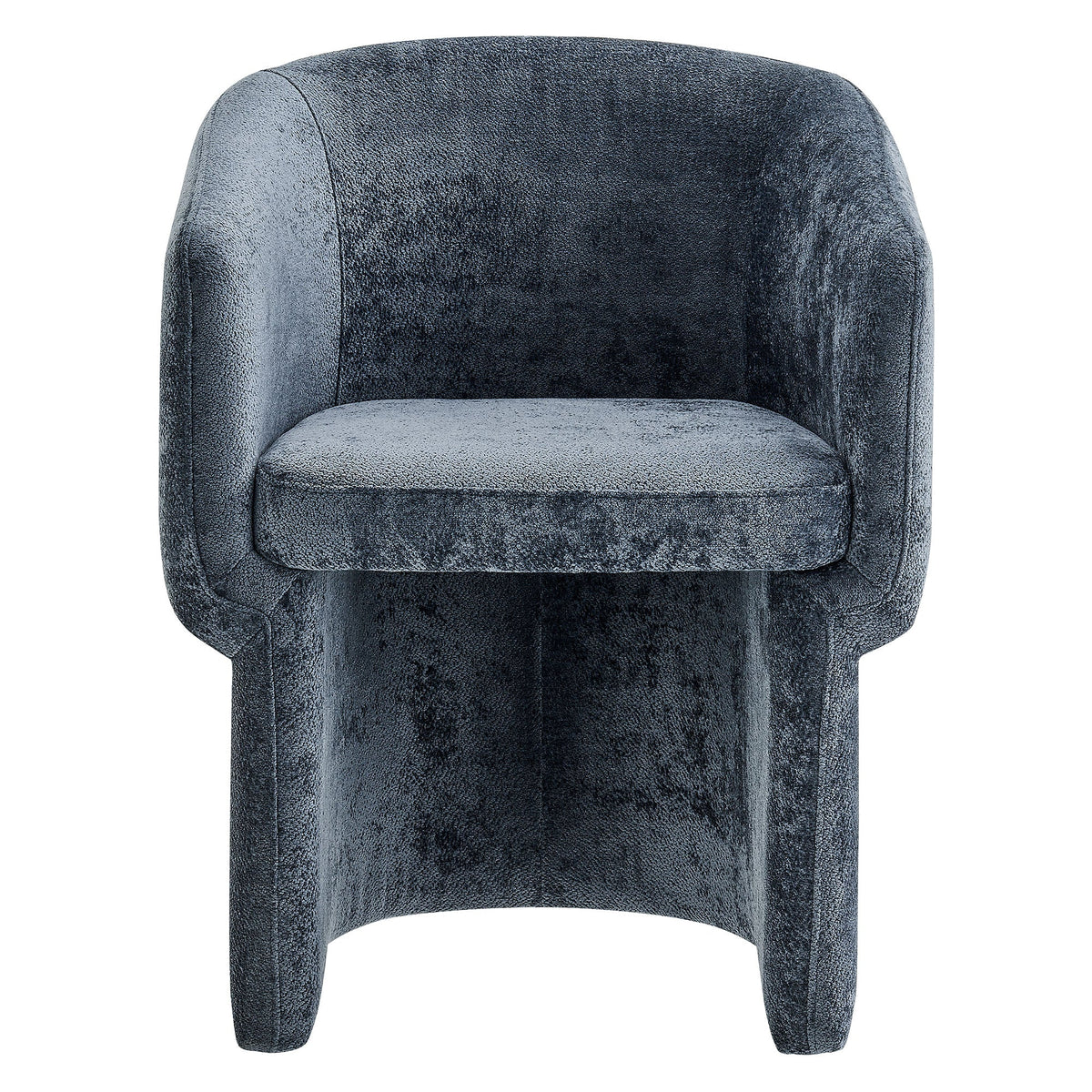 Verity Barrel Back Chenille Dining Armchair in deep blue velvet upholstery, curved arms on Tampa Home & Garden Store