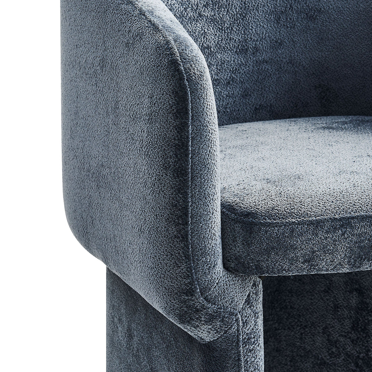 Verity Barrel Back Chenille Dining Armchair blue upholstery with curved arms HouseOfZazla on Tampa Home & Garden Store