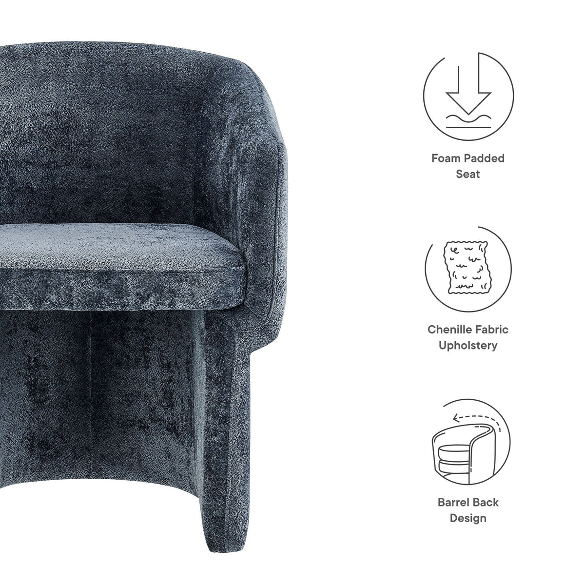 Verity Barrel Back Chenille Dining Armchair dark blue chenille upholstery by Modway on Tampa Home & Garden Store