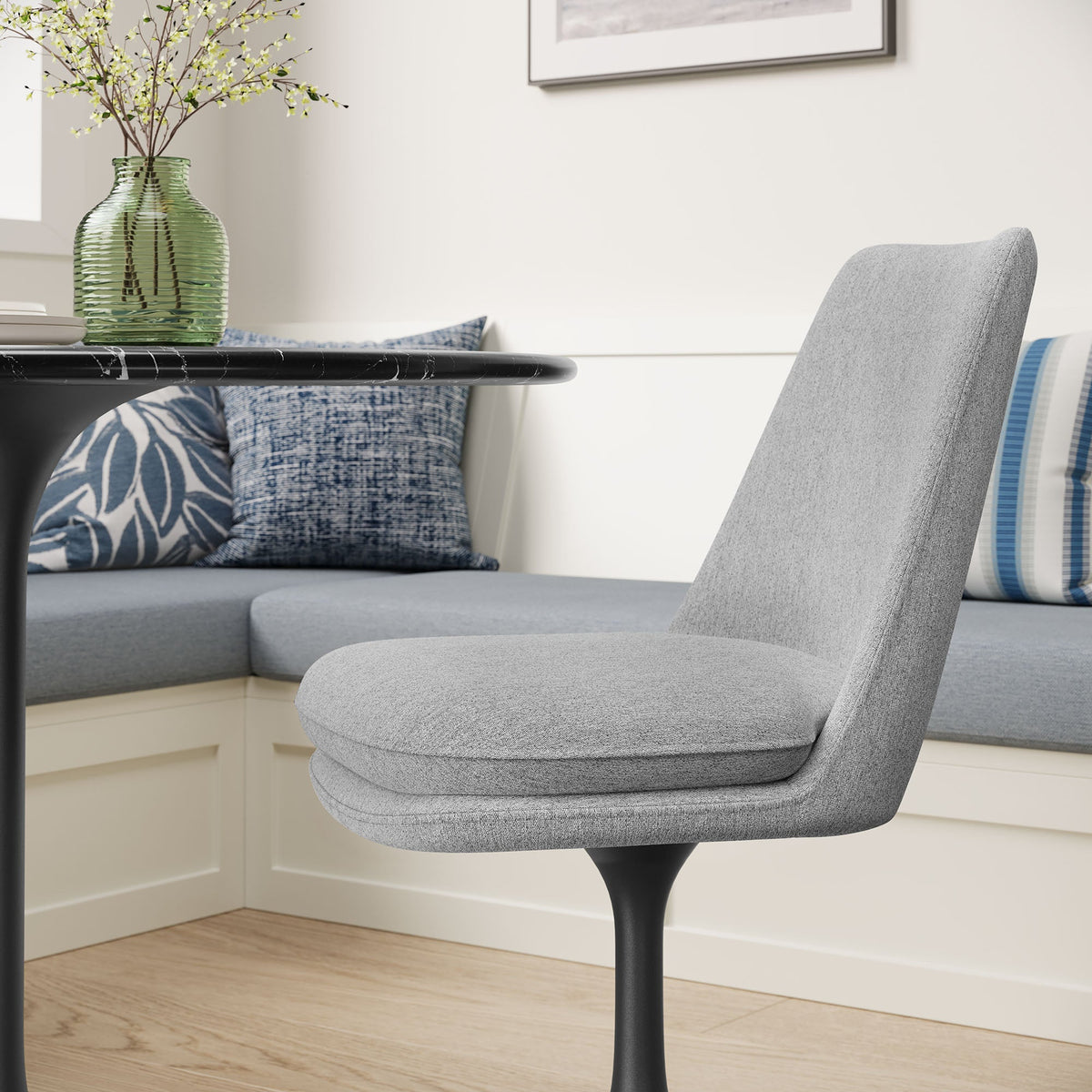 Lippa Swivel Dining Upholstered Side Chair by Modway, gray fabric seat with black pedestal base on Tampa Home & Garden Store