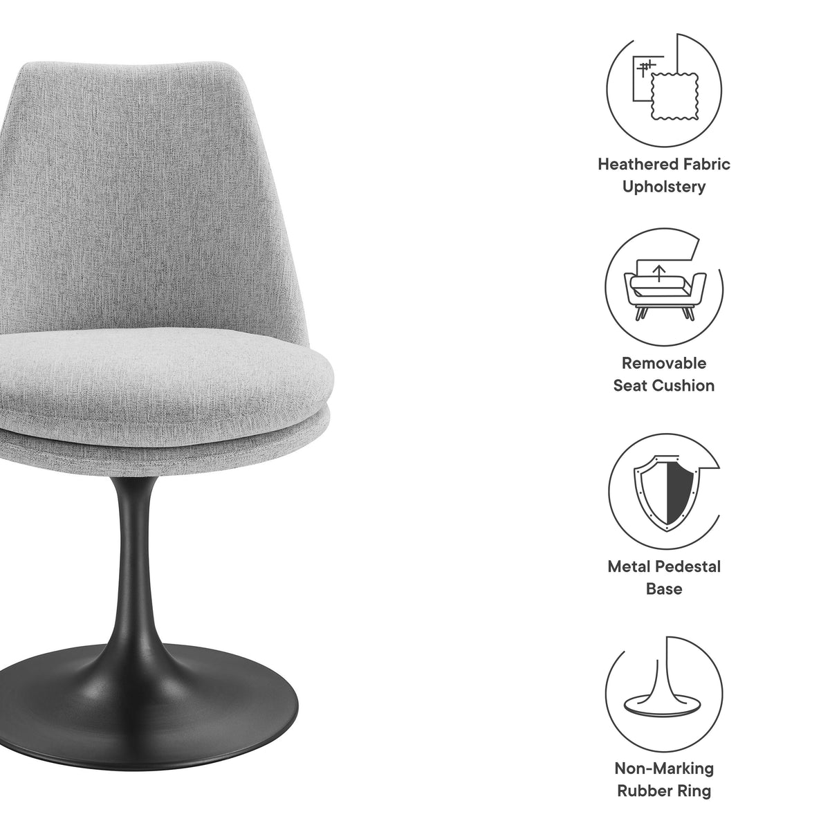 Lippa Swivel Dining Side Chair Modway in heather gray fabric with black metal pedestal base on Tampa Home & Garden Store