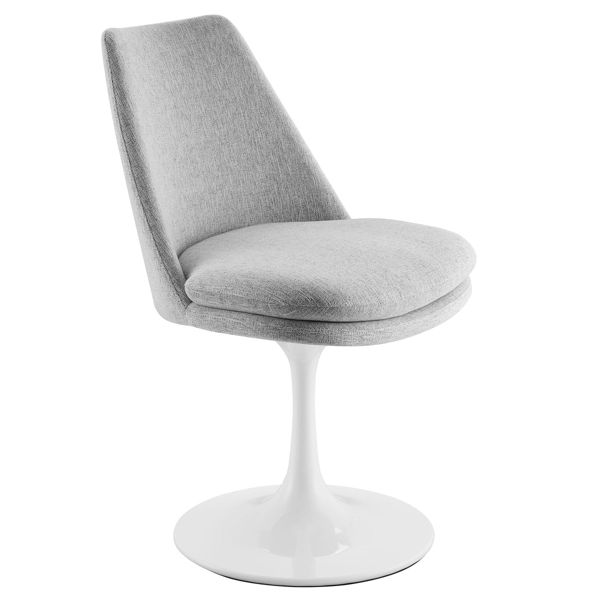Lippa Swivel Dining Upholstered Side Chair by Modway, light gray fabric, white pedestal base on Tampa Home & Garden Store