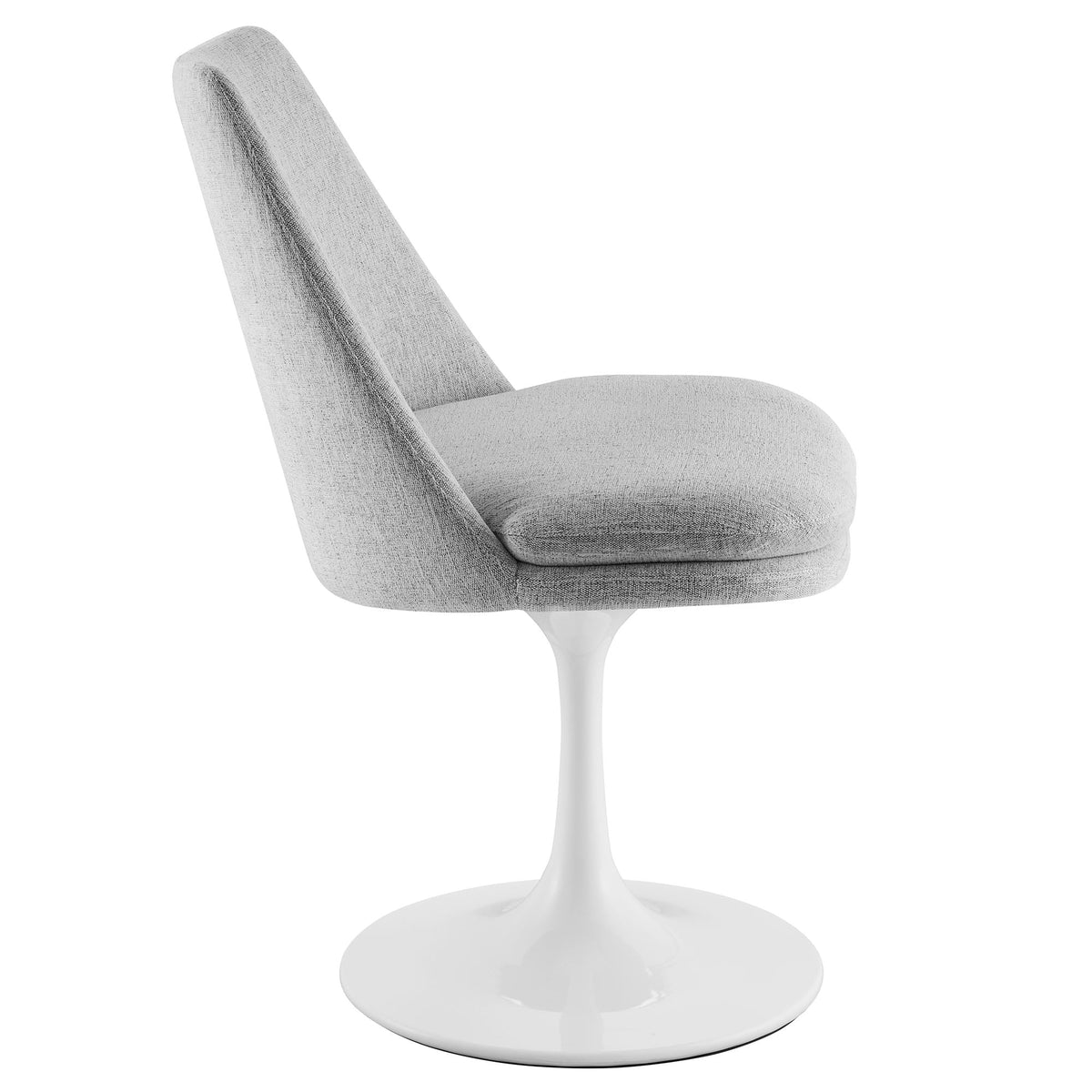 Lippa Swivel Dining Upholstered Side Chair by Modway, gray fabric upholstery, white tulip base on Tampa Home & Garden Store