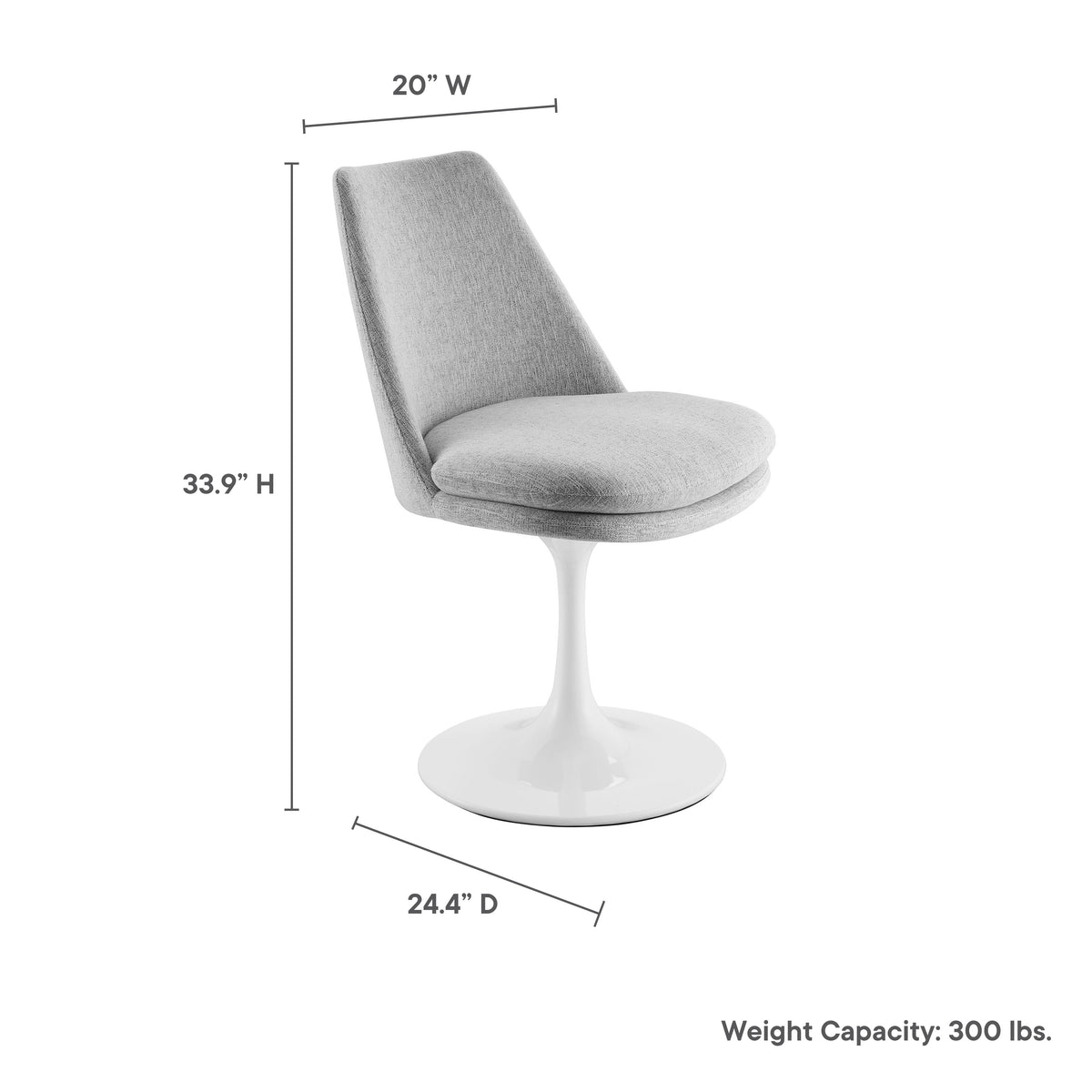 Lippa Swivel Dining Upholstered Side Chair gray fabric, white tulip base by Modway on Tampa Home & Garden Store