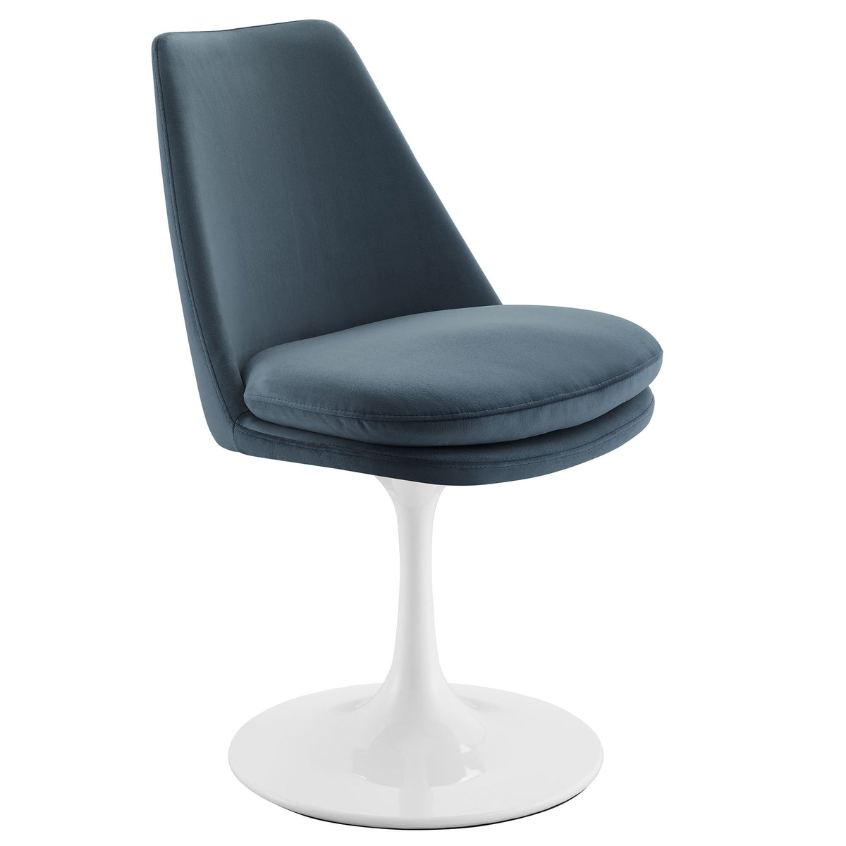 Lippa Swivel Velvet Dining Chair by Modway in blue with curved back and white pedestal base on Tampa Home & Garden Store