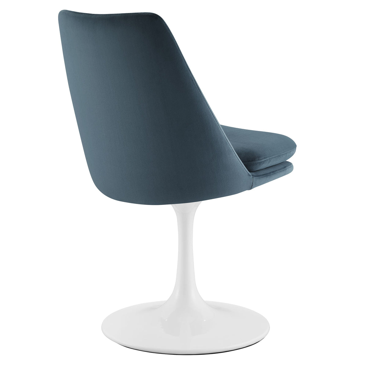 Lippa Swivel Dining Chair in blue performance velvet with white tulip base on Tampa Home & Garden Store