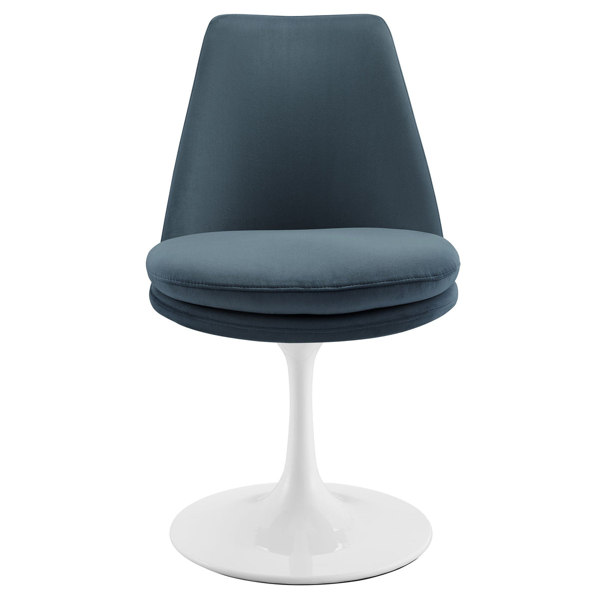 Lippa Swivel Dining Velvet Side Chair blue upholstery with white tulip base on Tampa Home & Garden Store