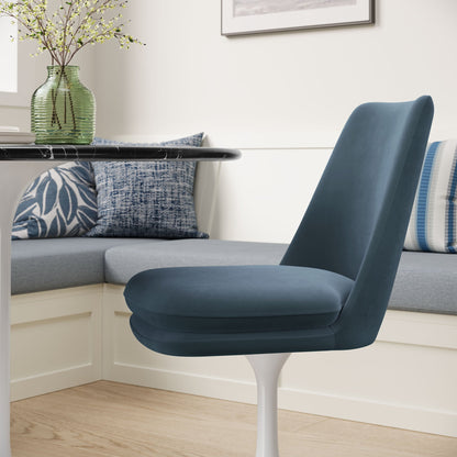 Lippa Swivel Dining Performance Velvet Side Chair by Modway blue with white pedestal base on Tampa Home & Garden Store