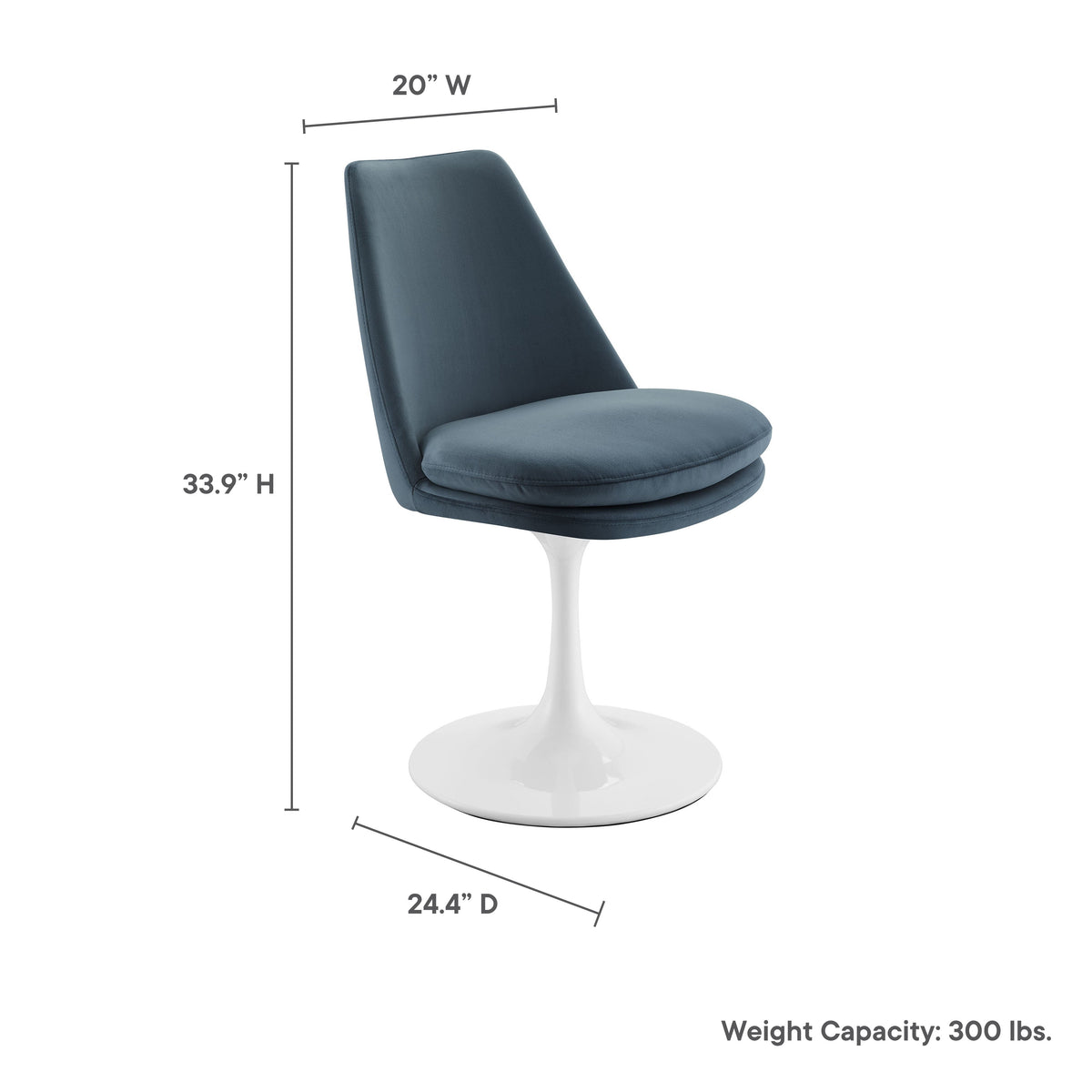 Lippa velvet swivel dining chair in blue with white pedestal base by HouseOfZazla on Tampa Home & Garden Store
