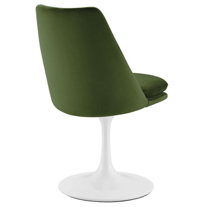 Lippa Swivel Dining Velvet Side Chair green velvet upholstery with white pedestal base on Tampa Home & Garden Store