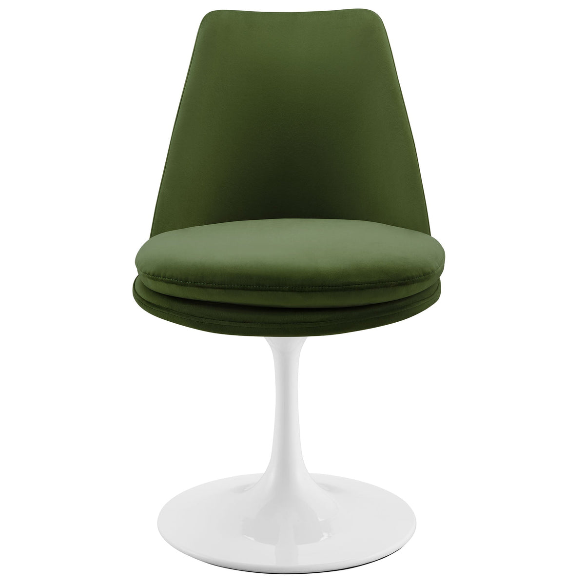Lippa Swivel Dining Chair in olive green performance velvet with white pedestal base on Tampa Home & Garden Store