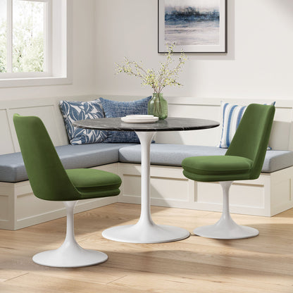 Lippa Swivel Dining Performance Velvet Side Chair by Modway green velvet with white tulip base on Tampa Home & Garden Store