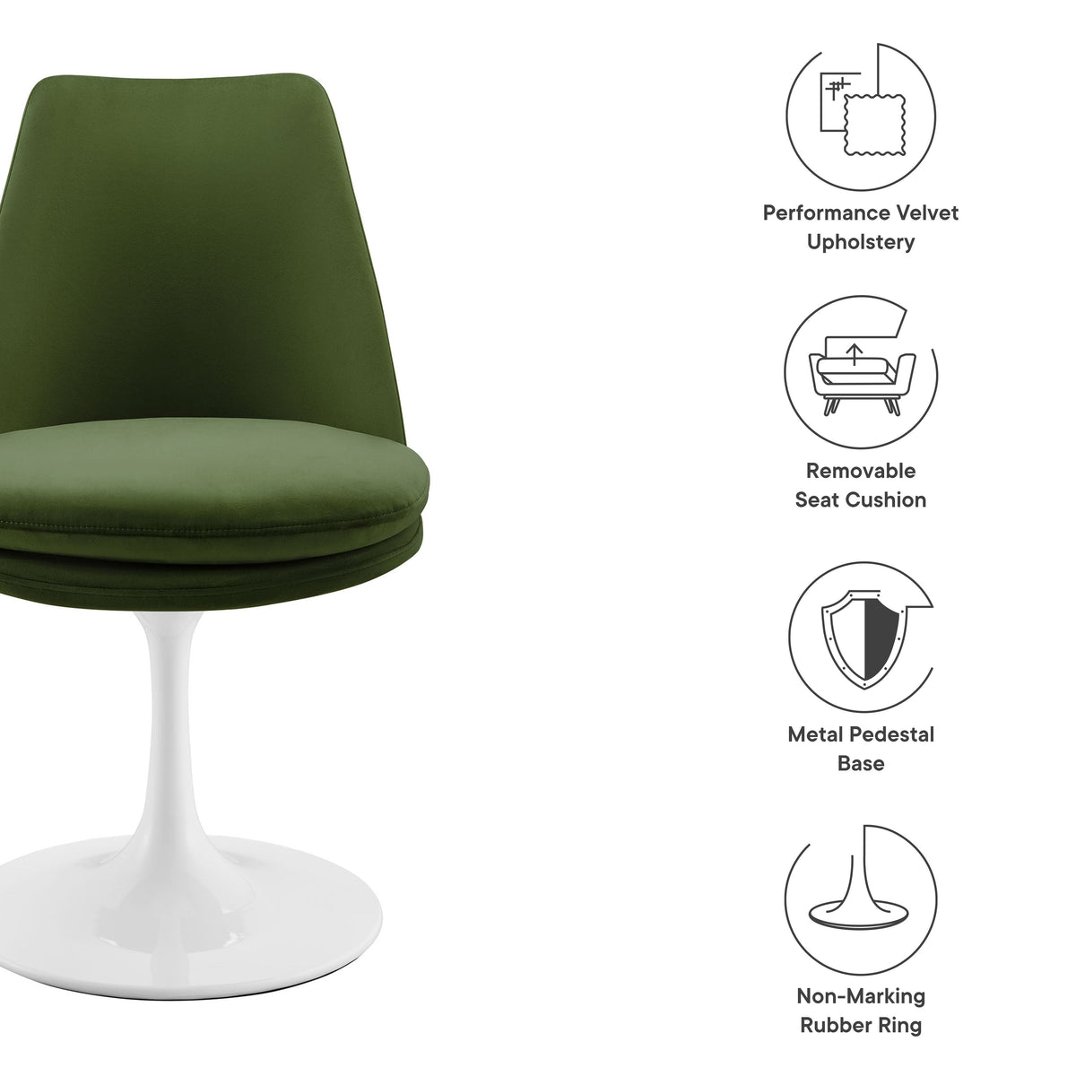 Lippa Swivel Dining Performance Velvet Side Chair green upholstery with pedestal base Modway on Tampa Home & Garden Store