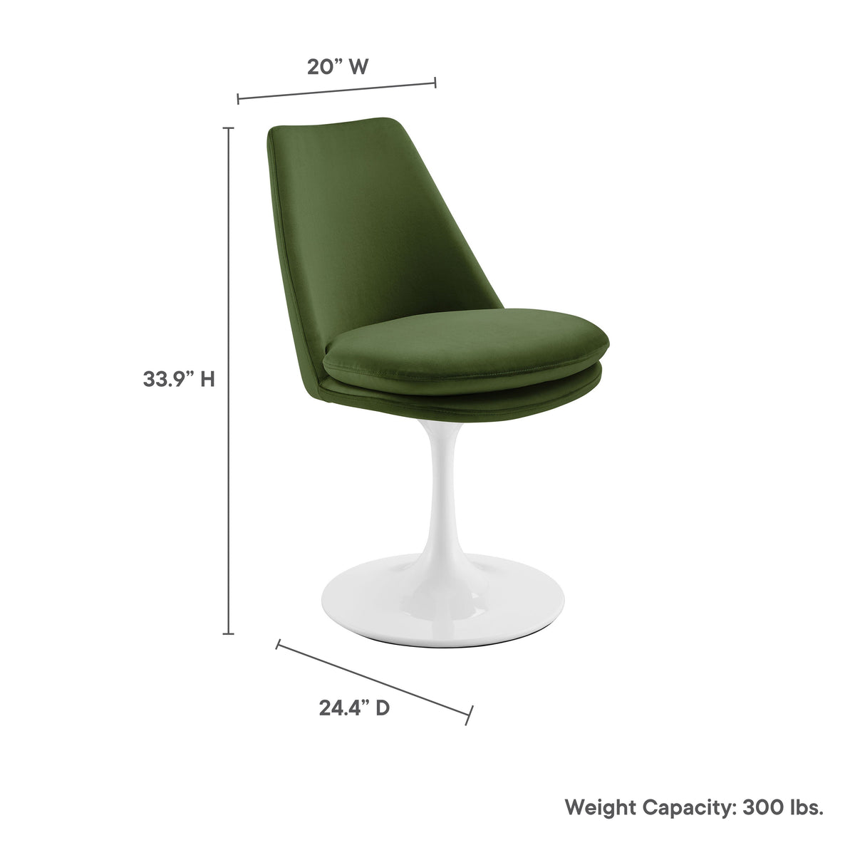 Lippa Swivel Dining Chair olive green performance velvet with white pedestal base by Modway on Tampa Home & Garden Store