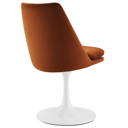 Lippa Swivel Velvet Dining Side Chair by Modway in burnt orange velvet with white tulip base on Tampa Home & Garden Store