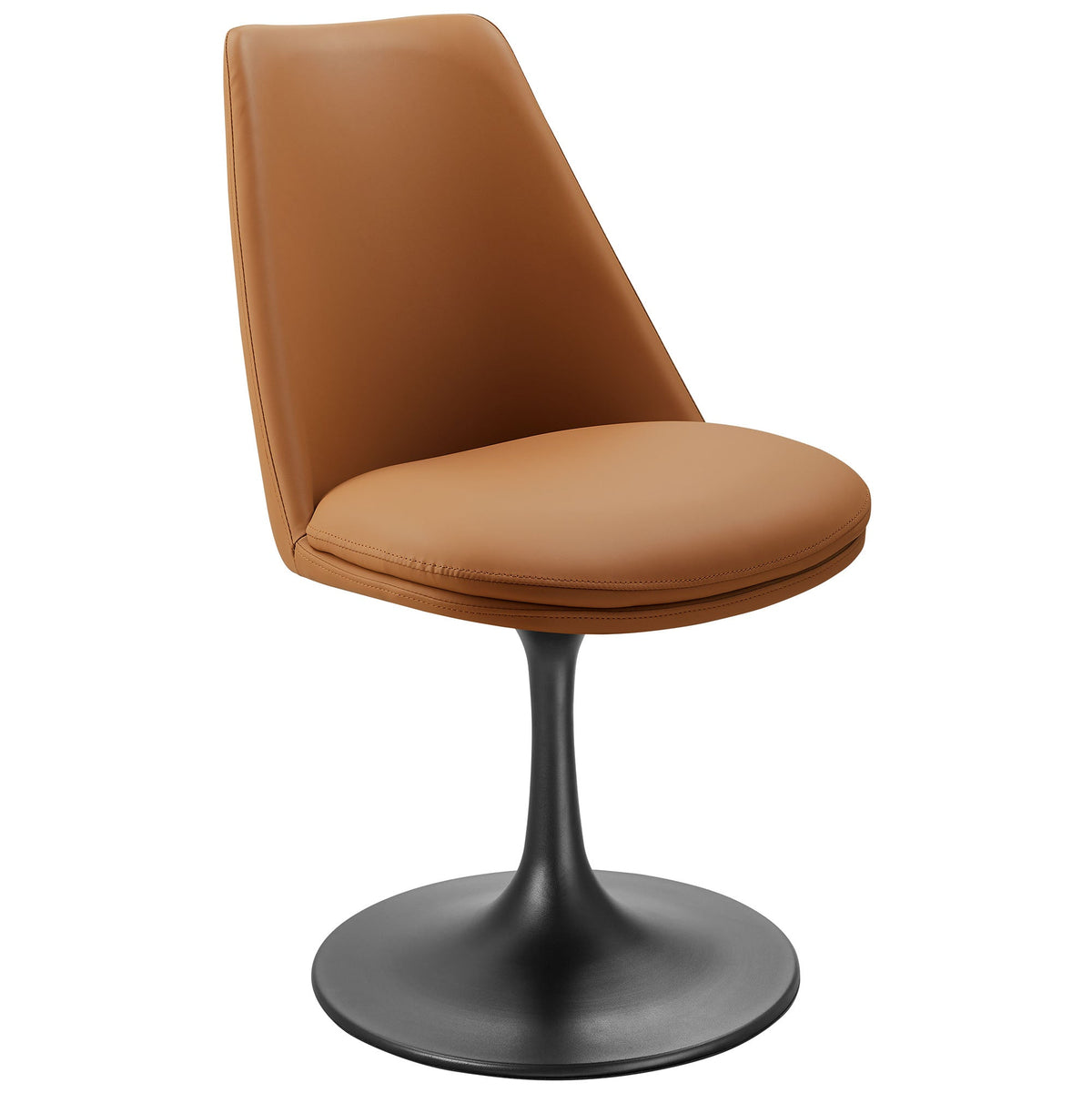 Lippa Swivel Dining Chair tan vegan leather with curved back and black pedestal base on Tampa Home & Garden Store