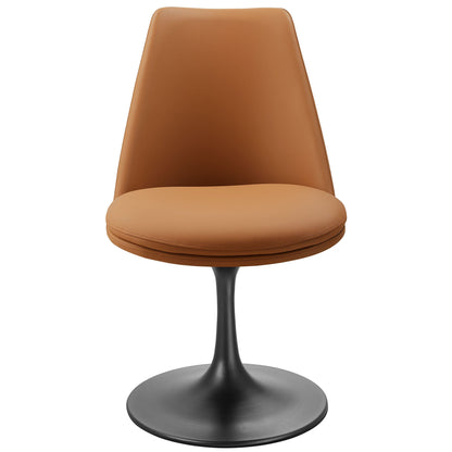 Lippa Swivel Dining Vegan Leather Side Chair by Modway in caramel with black pedestal base on Tampa Home & Garden Store