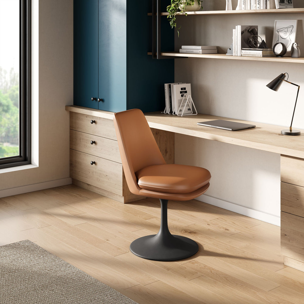 Lippa Swivel Dining Vegan Leather Side Chair in tan with black pedestal base by Modway on Tampa Home & Garden Store