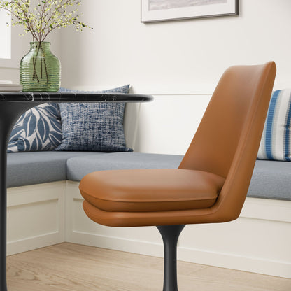 Lippa Swivel Dining Vegan Leather Side Chair by Modway in tan with black pedestal base on Tampa Home & Garden Store