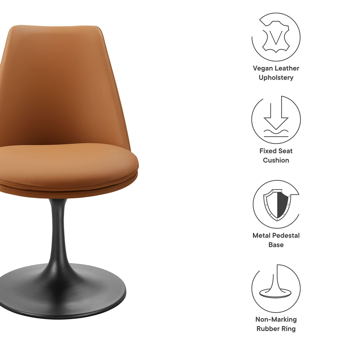 Lippa Swivel Dining Vegan Leather Side Chair by Modway, tan upholstery with black pedestal base on Tampa Home & Garden Store