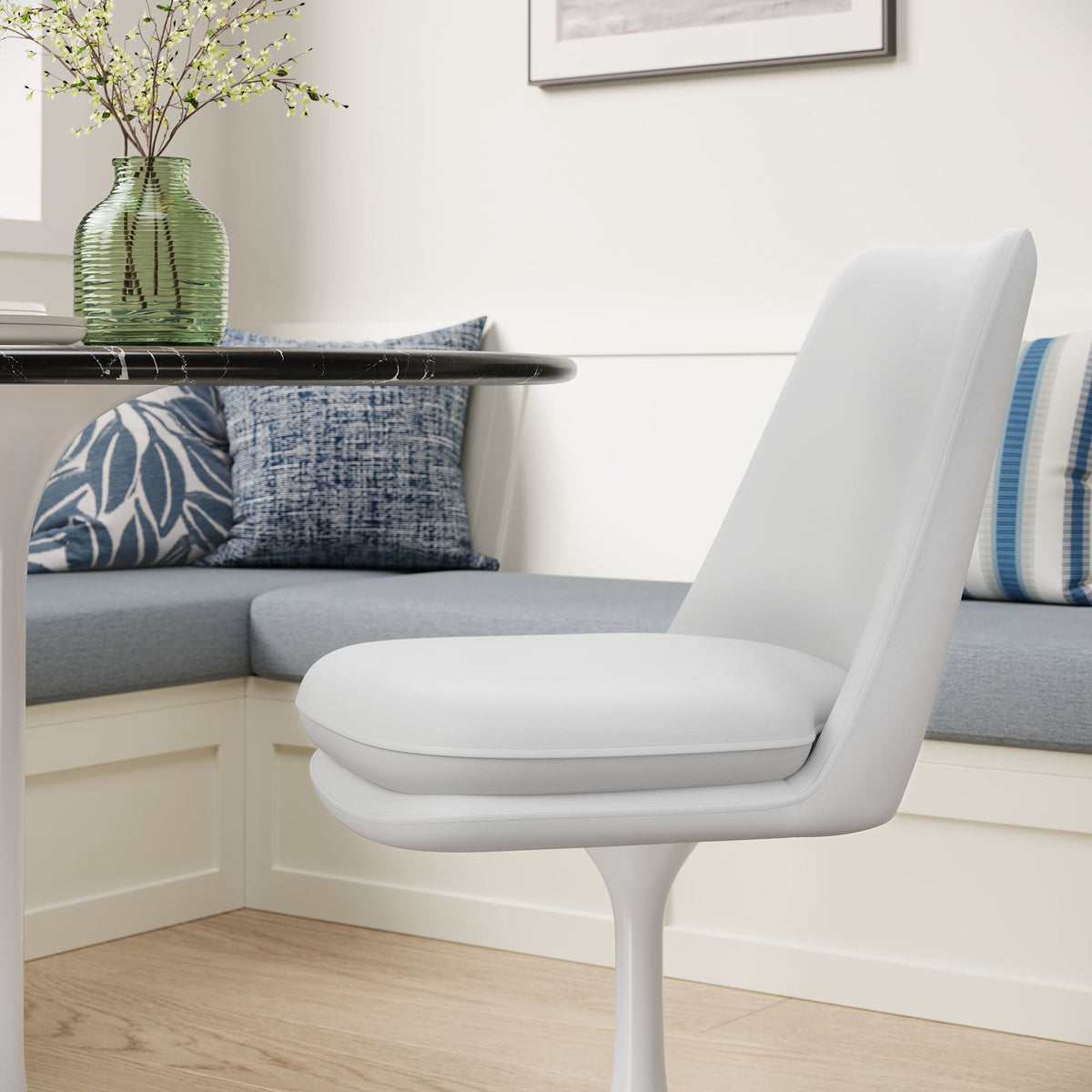 Lippa Swivel Dining Vegan Leather Side Chair by Modway, white with pedestal base on Tampa Home & Garden Store